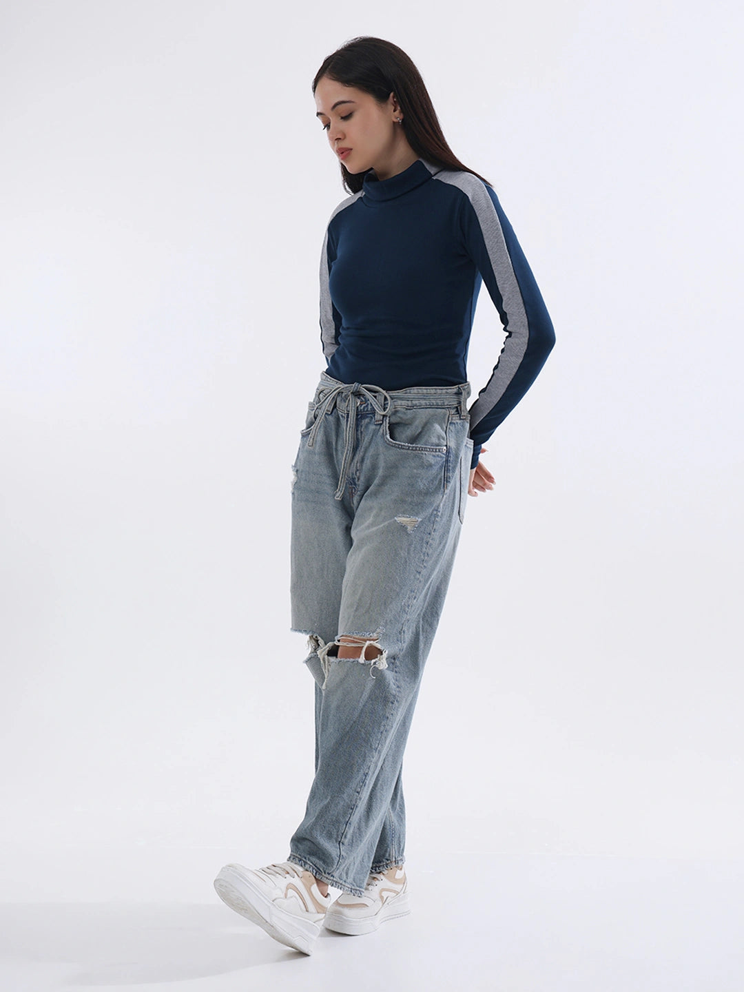 Teal Contrast Stripe Long Sleeve Top