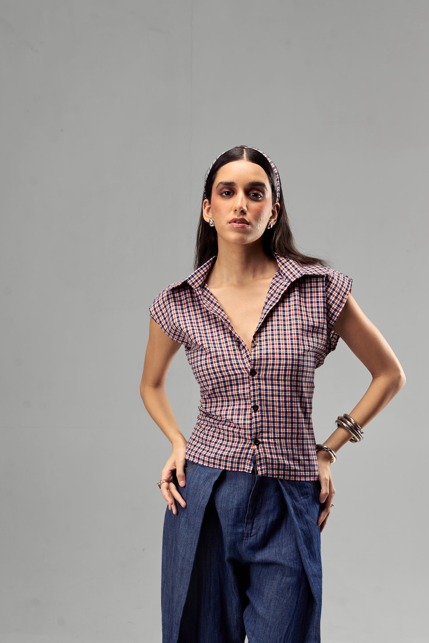 Tri-Checked Cinched Shirt